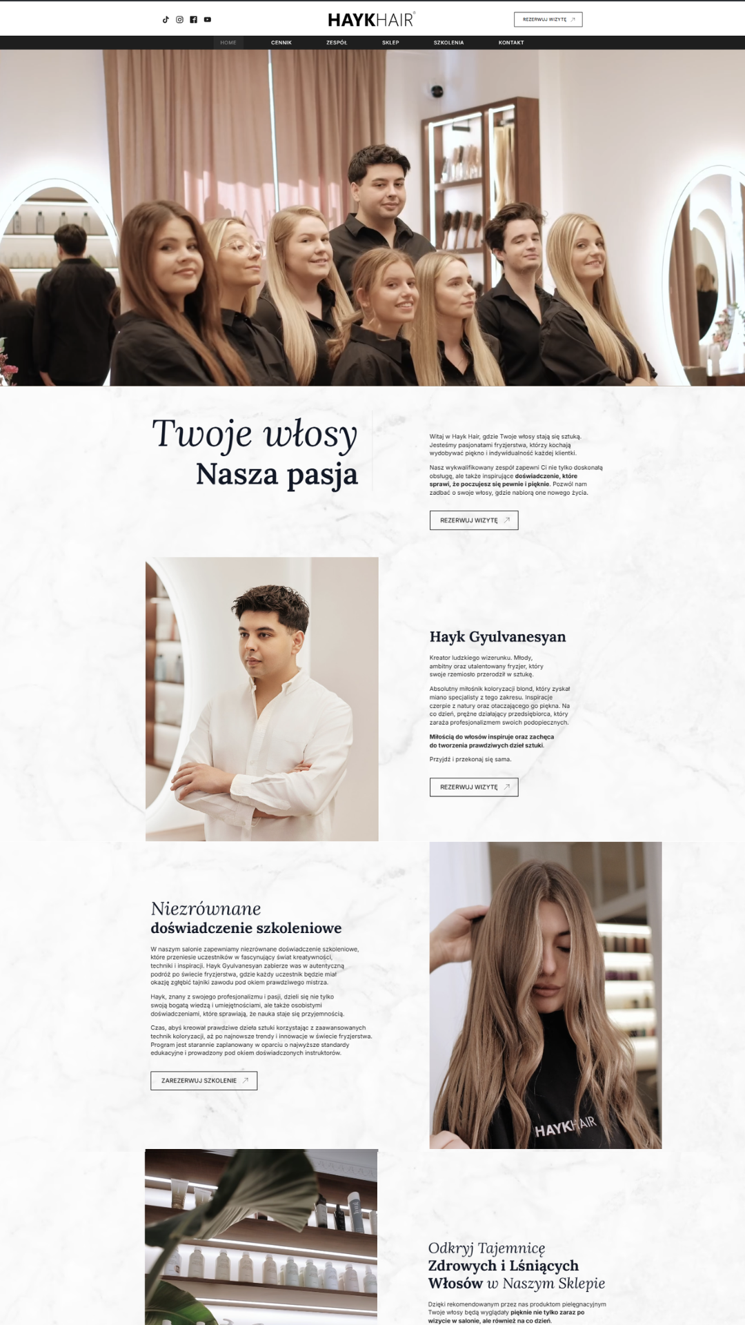 Poprzednia wersja strony internetowej Hayk Hair